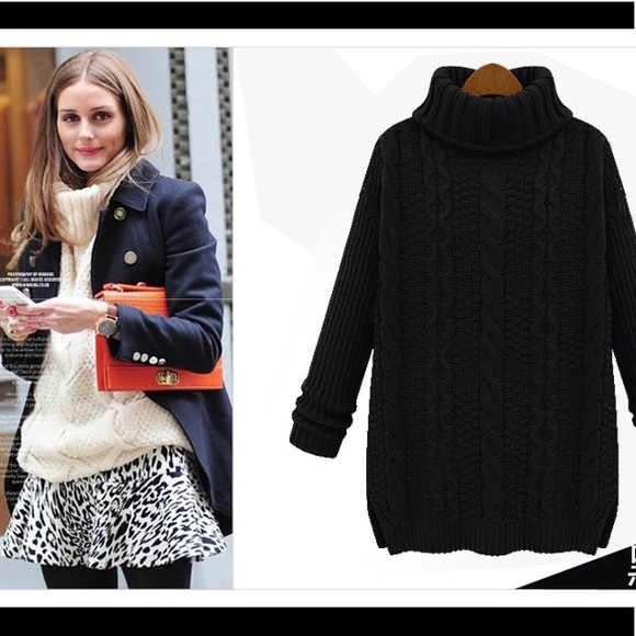 Sweaters - black cables turtleneck sweater